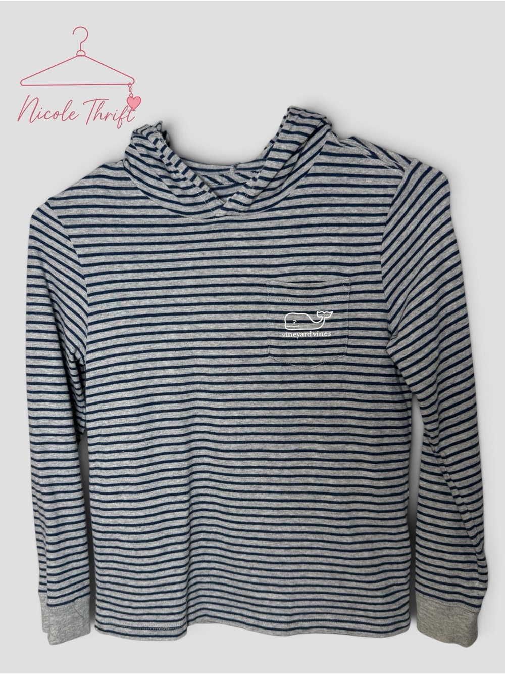 Vineyard Vines Boys Large Striped Cotton Hoodie Gray Navy